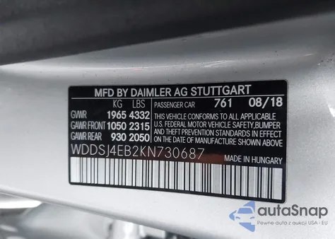 2019 Mercedes-Benz Cla 250 z USA, uszkodzony, nr VIN WDDSJ4EB2KN730687